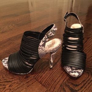 Vince Camuto Python Print Strappy Leather Heels